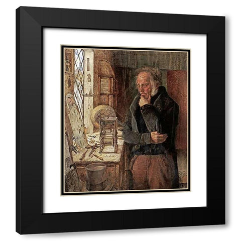 Our Village Clockmaker Solving a Problem Black Modern Wood Framed Art Print with Double Matting by Campbell, James