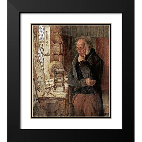 Our Village Clockmaker Solving a Problem Black Modern Wood Framed Art Print with Double Matting by Campbell, James