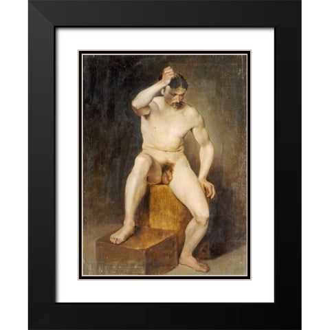 A Seated Male Nude Black Modern Wood Framed Art Print with Double Matting by Von Staschiripka Canon, Hans