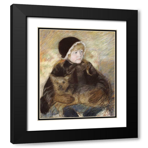 Elsie Cassat Holding a Big Dog Black Modern Wood Framed Art Print with Double Matting by Cassatt, Mary