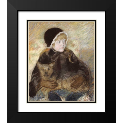 Elsie Cassat Holding a Big Dog Black Modern Wood Framed Art Print with Double Matting by Cassatt, Mary