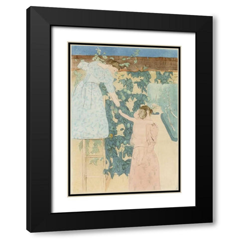 Gathering Fruit Black Modern Wood Framed Art Print with Double Matting by Cassatt, Mary
