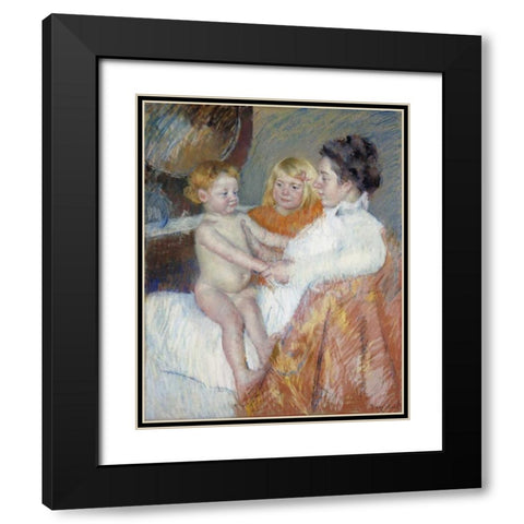 Mother, Sara and The Baby Black Modern Wood Framed Art Print with Double Matting by Cassatt, Mary