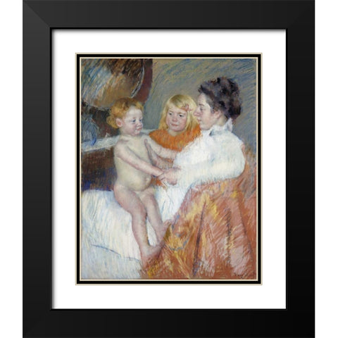 Mother, Sara and The Baby Black Modern Wood Framed Art Print with Double Matting by Cassatt, Mary