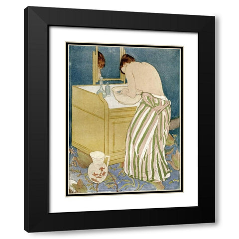 Woman Bathing Black Modern Wood Framed Art Print with Double Matting by Cassatt, Mary