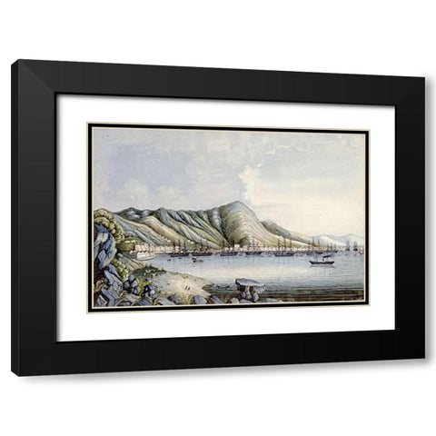 View of Hong Kong Black Modern Wood Framed Art Print with Double Matting by Chinese School