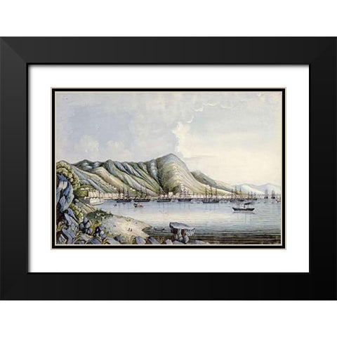 View of Hong Kong Black Modern Wood Framed Art Print with Double Matting by Chinese School