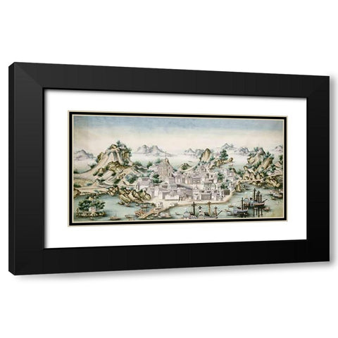View of Macao Black Modern Wood Framed Art Print with Double Matting by Chinese School