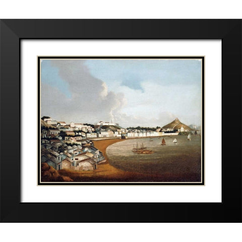 View of The Praya Grande, Macao Black Modern Wood Framed Art Print with Double Matting by Chinese School
