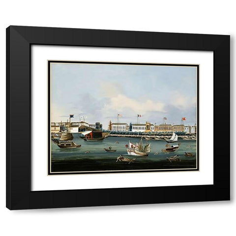 View of The Waterfront at Canton Black Modern Wood Framed Art Print with Double Matting by Chinese School