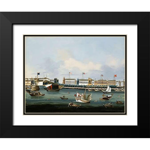 View of The Waterfront at Canton Black Modern Wood Framed Art Print with Double Matting by Chinese School