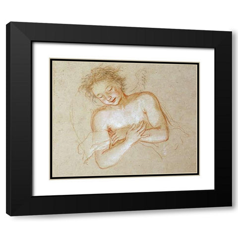A Flying Angel Black Modern Wood Framed Art Print with Double Matting by Coypel, Antoine