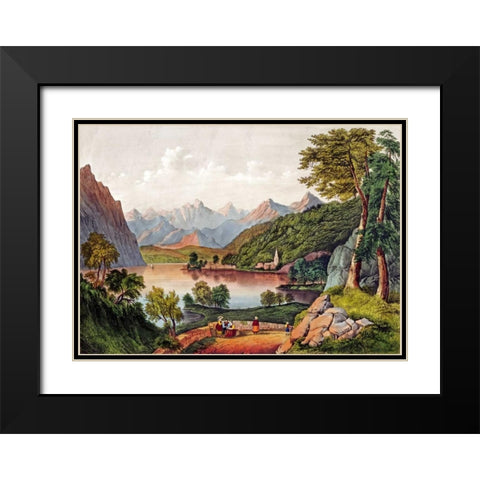 Lake Lugano, Italy Black Modern Wood Framed Art Print with Double Matting by Currier and Ives