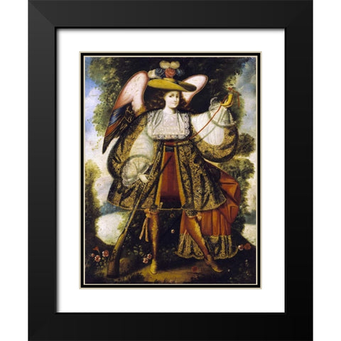 Arcangel Con Arcabuz Black Modern Wood Framed Art Print with Double Matting by Cuzco School