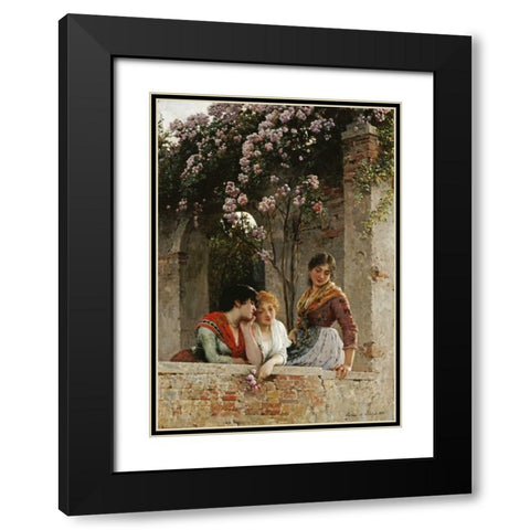 On The Terrace Black Modern Wood Framed Art Print with Double Matting by De Blaas, Eugene