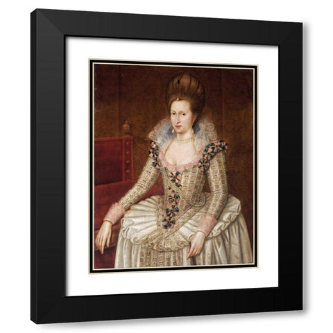 Portrait of Queen Anne of Denmark Black Modern Wood Framed Art Print with Double Matting by De Critz, John
