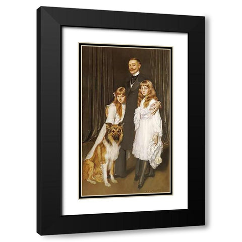 Portrait of a Family With Their Collie Black Modern Wood Framed Art Print with Double Matting by De La Gandara, Antonio