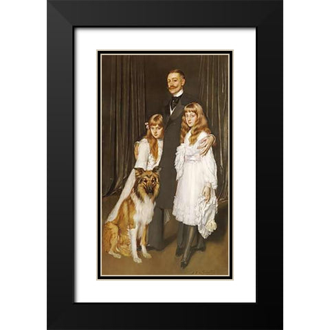 Portrait of a Family With Their Collie Black Modern Wood Framed Art Print with Double Matting by De La Gandara, Antonio