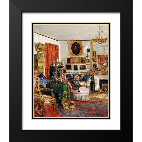 An Interior of a Sitting Room Black Modern Wood Framed Art Print with Double Matting by De Launay, Gustave