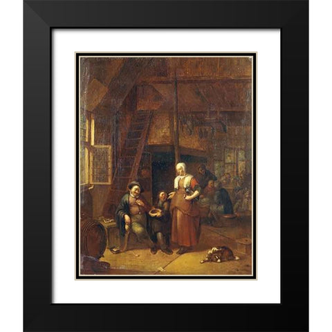 The Interior of An Inn With a Man Paying a Serving Woman Black Modern Wood Framed Art Print with Double Matting by De Winter, Gillis