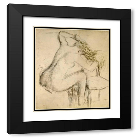 A Seated Woman Styling Her Hair Black Modern Wood Framed Art Print with Double Matting by Degas, Edgar