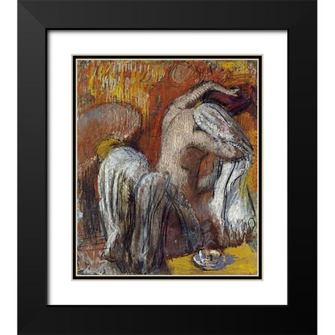 Woman Drying Herself Black Modern Wood Framed Art Print with Double Matting by Degas, Edgar