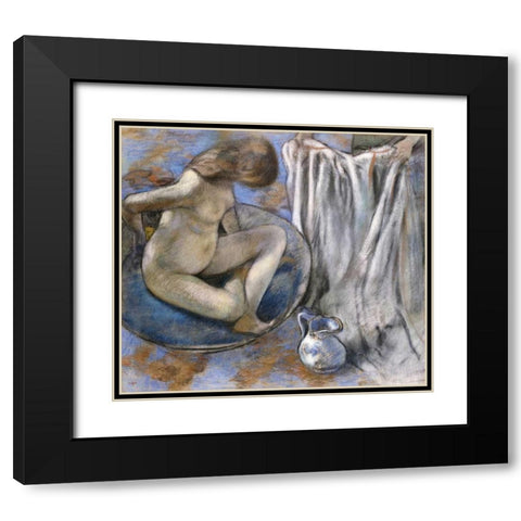 Woman In The Tub Black Modern Wood Framed Art Print with Double Matting by Degas, Edgar