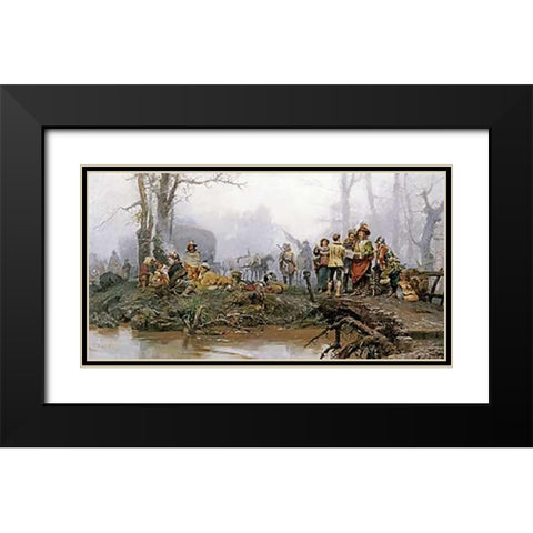 The Encampment Black Modern Wood Framed Art Print with Double Matting by Detti, Cesare Auguste