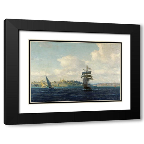 A View of Constantinople Black Modern Wood Framed Art Print with Double Matting by Diemer, Michael Zeno
