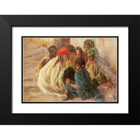 Arab Children Playing Black Modern Wood Framed Art Print with Double Matting by Dinet, Alphonse Etienne