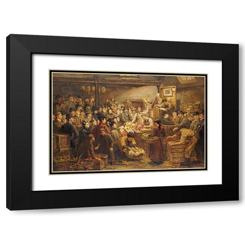 An Edinburgh Flower Market Black Modern Wood Framed Art Print with Double Matting by Dixon, Arthur Percy
