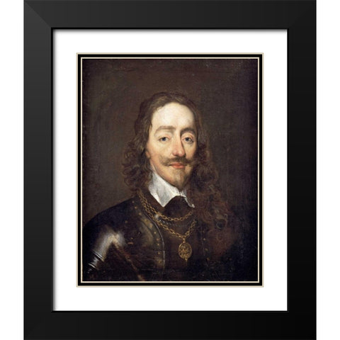 Portrait of King Charles I Black Modern Wood Framed Art Print with Double Matting by Dobson, William