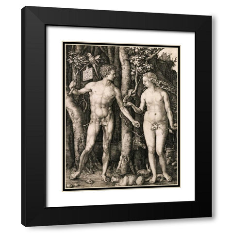 Adam and Eve Black Modern Wood Framed Art Print with Double Matting by Durer, Albrecht
