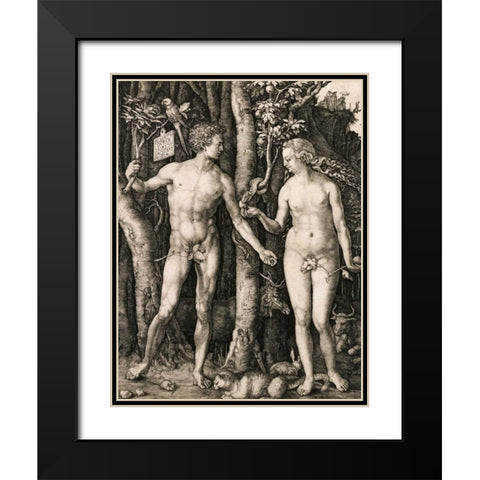 Adam and Eve Black Modern Wood Framed Art Print with Double Matting by Durer, Albrecht