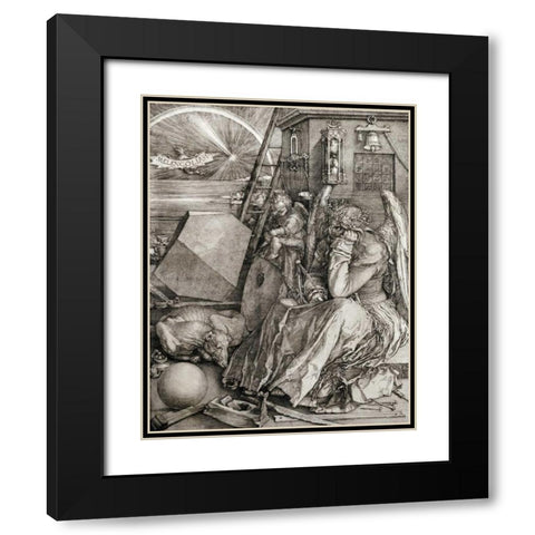 Melancholia Black Modern Wood Framed Art Print with Double Matting by Durer, Albrecht