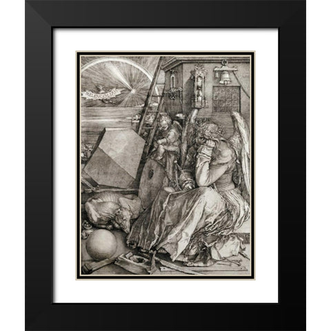 Melancholia Black Modern Wood Framed Art Print with Double Matting by Durer, Albrecht