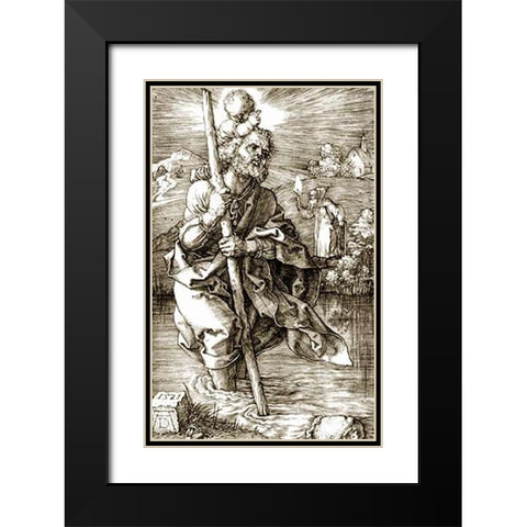 Saint Museumistopher Facing Right Black Modern Wood Framed Art Print with Double Matting by Durer, Albrecht