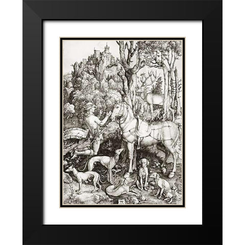 Saint Eustace Black Modern Wood Framed Art Print with Double Matting by Durer, Albrecht