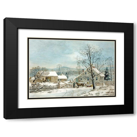 New England Winter Scene Black Modern Wood Framed Art Print with Double Matting by Durie, GH