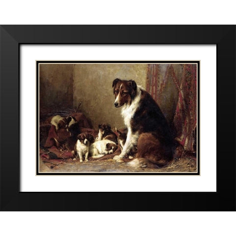 A Collie With Her Puppies Black Modern Wood Framed Art Print with Double Matting by Eerelman, Otto