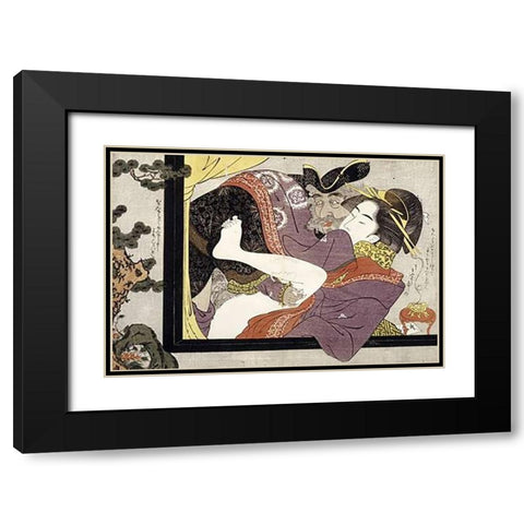 Erotic Scene Black Modern Wood Framed Art Print with Double Matting by School, Eishi