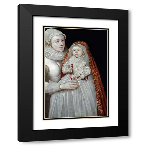 A Museumistening Portrait of a Mother and Child Black Modern Wood Framed Art Print with Double Matting by English School