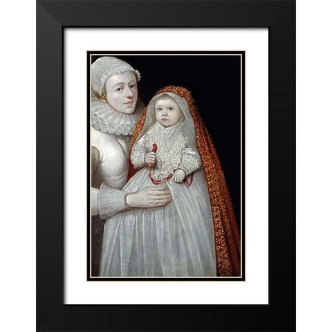 A Museumistening Portrait of a Mother and Child Black Modern Wood Framed Art Print with Double Matting by English School