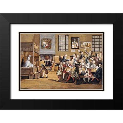 Scene In a London Coffee House Black Modern Wood Framed Art Print with Double Matting by English School