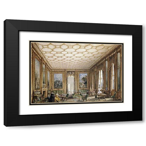 View of a Jacobean-Style Grand Drawing Room Black Modern Wood Framed Art Print with Double Matting by English School