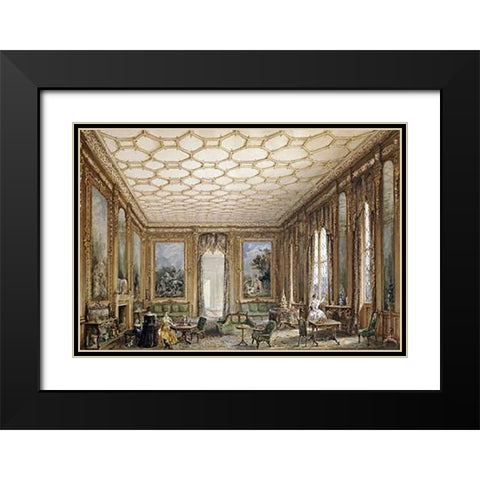 View of a Jacobean-Style Grand Drawing Room Black Modern Wood Framed Art Print with Double Matting by English School