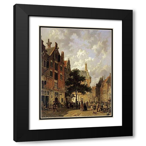 A Street Scene Black Modern Wood Framed Art Print with Double Matting by Eversen, Adrianus