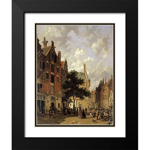 A Street Scene Black Modern Wood Framed Art Print with Double Matting by Eversen, Adrianus