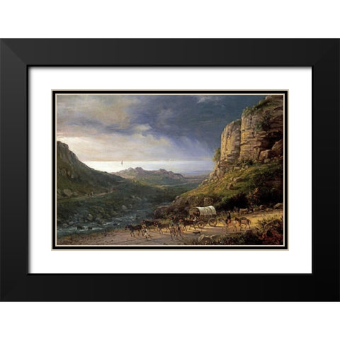 A Wagon On a Path Black Modern Wood Framed Art Print with Double Matting by Ferri, Domenico