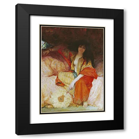 A Harem Beauty Holding a Fan Black Modern Wood Framed Art Print with Double Matting by Ferrier, Gabriel Joseph